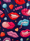 Printed Nylon Spandex Lips & Candy Blue