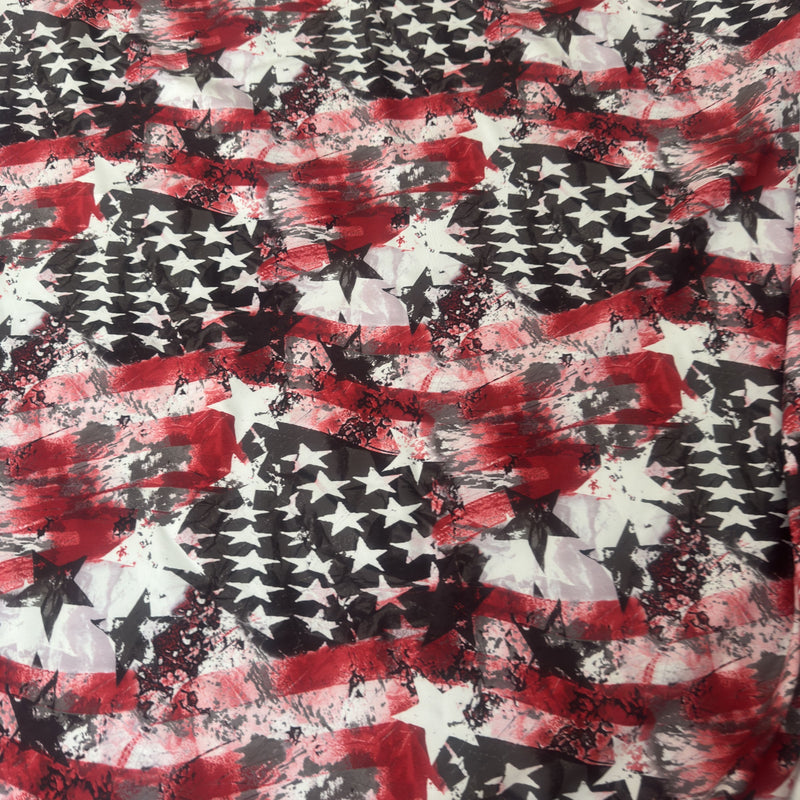 Printed Nylon Spandex Red & Black Abstract American Flag