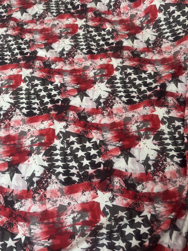 Printed Nylon Spandex Red & Black Abstract American Flag