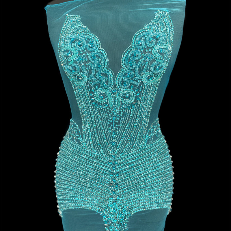 Turquoise Rhinestone Bodice Applique