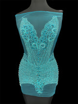 Turquoise Rhinestone Bodice Applique