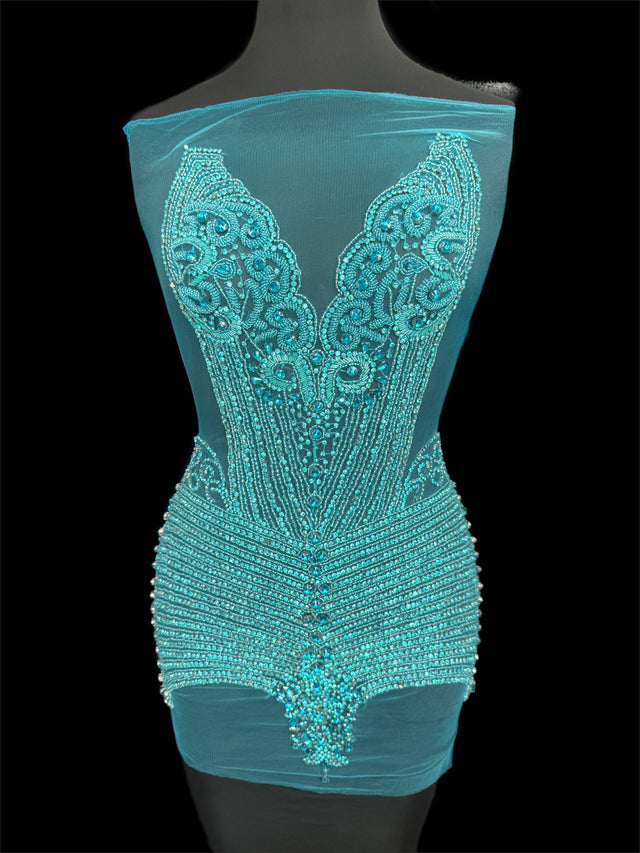 Turquoise Rhinestone Bodice Applique