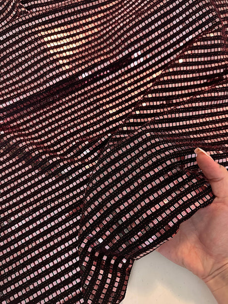 Stretch Mirror Sequin Knit Red Silver