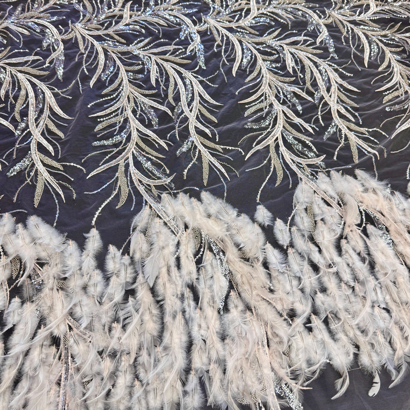 Feather Sequin Embroidered Scalloped Lace