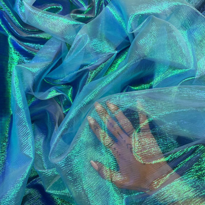 Iridescent Crushed Organza Turquoise