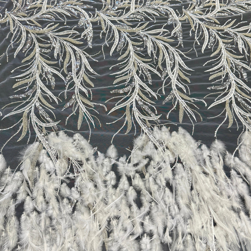 Feather Sequin Embroidered Scalloped Lace