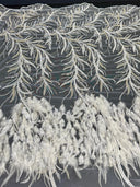 Feather Sequin Embroidered Scalloped Lace