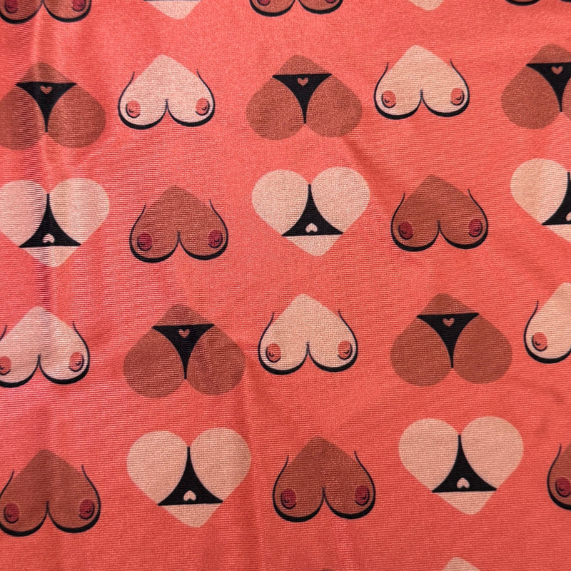Printed Nylon Spandex Cheeky Hearts Orange