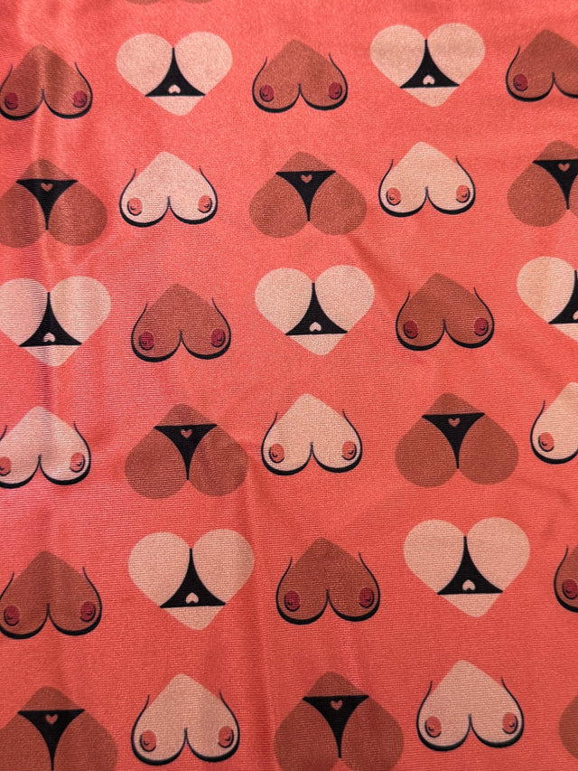 Printed Nylon Spandex Cheeky Hearts Orange