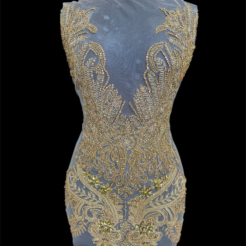 Gold Rhinestone Bodice Applique