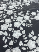 White 3D Flower Beaded Lace Mesh
