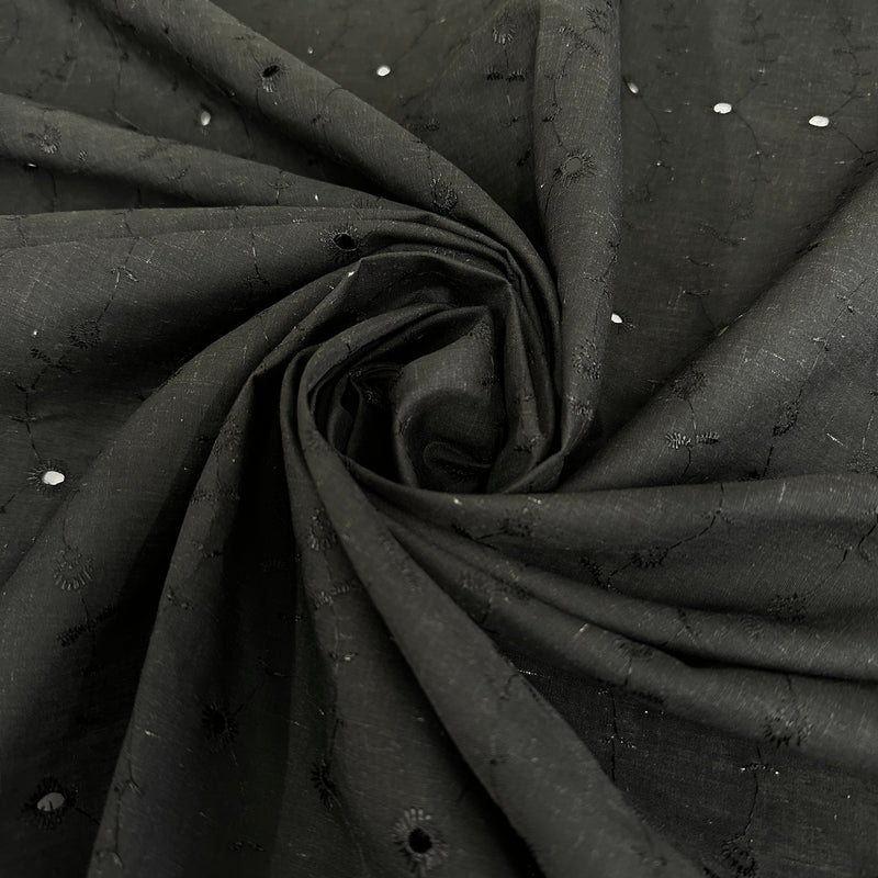 Black Embroidered Cotton Eyelet