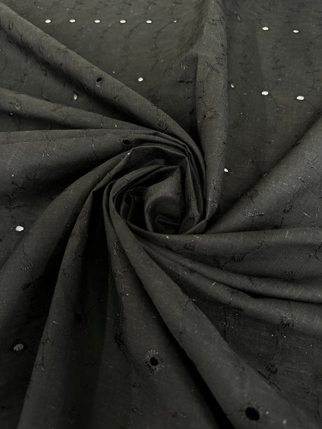 Black Embroidered Cotton Eyelet