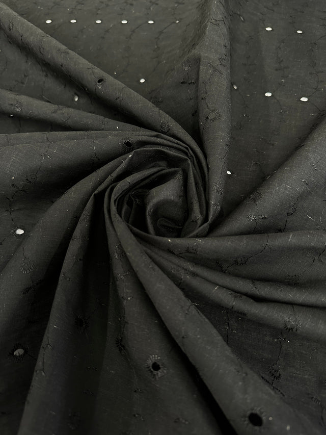 Black Embroidered Cotton Eyelet
