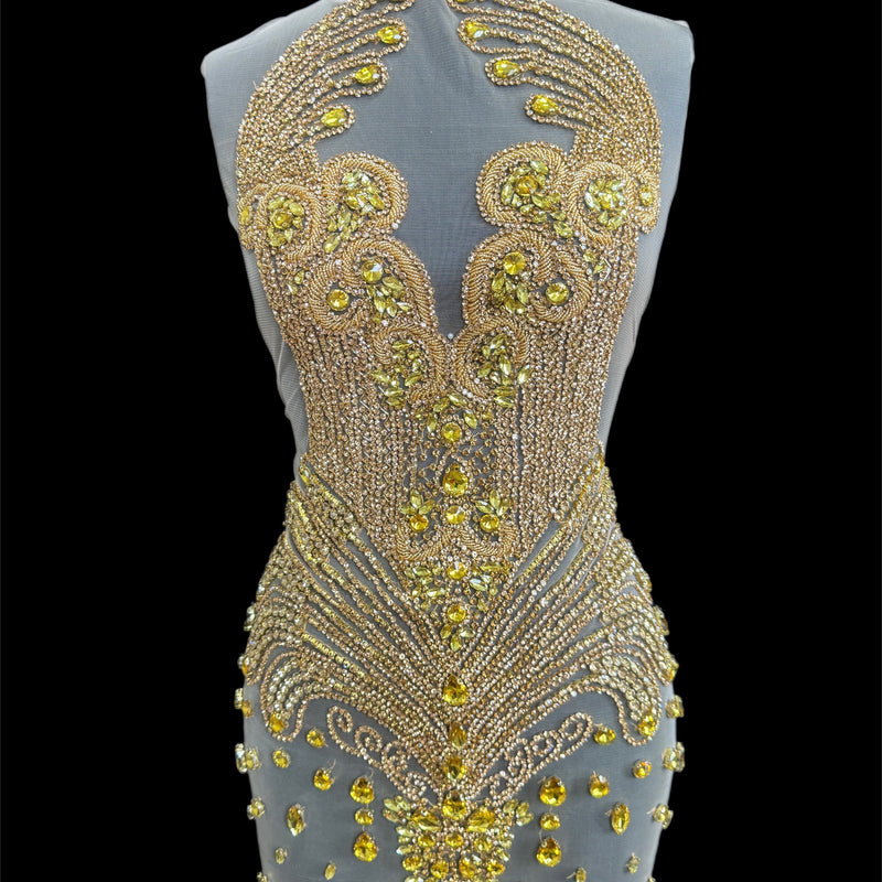 Gold Rhinestone Bodice Applique