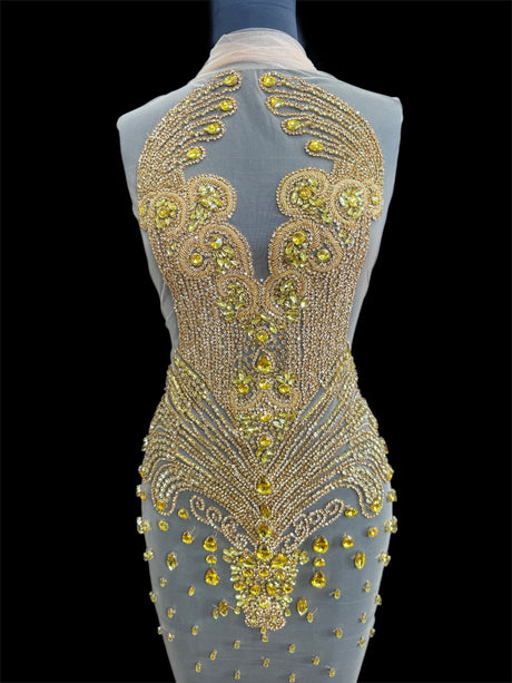 Gold Rhinestone Bodice Applique