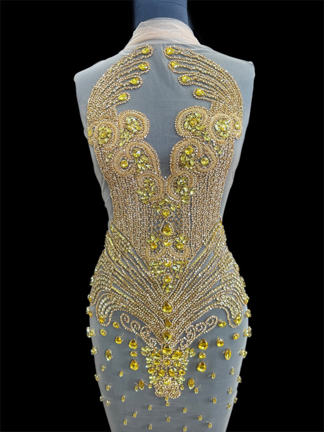 Gold Rhinestone Bodice Applique