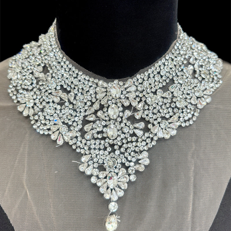 Silver Rhinestone Necklace Applique