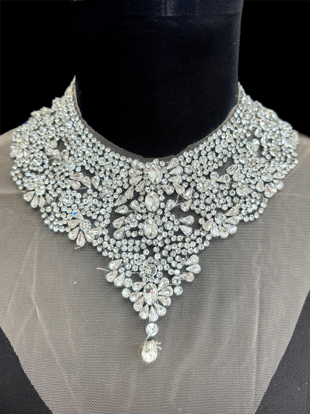 Silver Rhinestone Necklace Applique