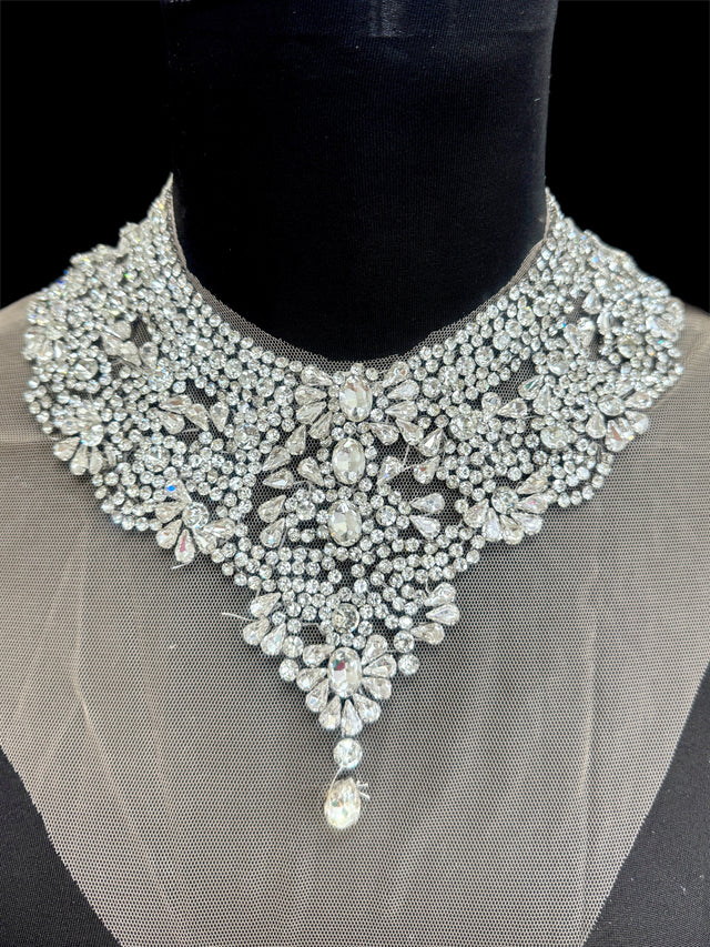 Silver Rhinestone Necklace Applique