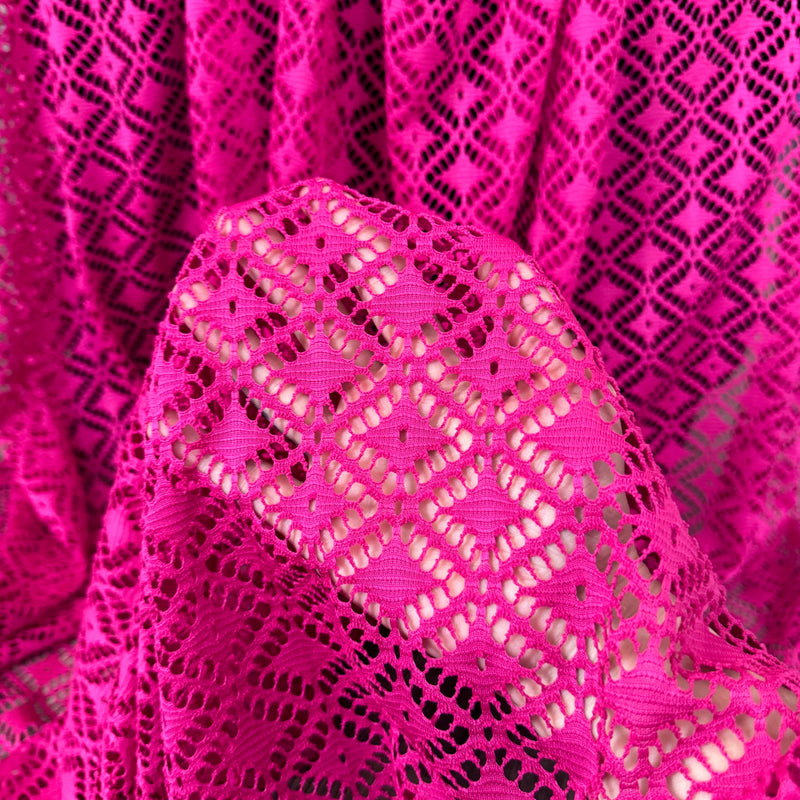 Hot Pink Crochet Hollow Out Knit