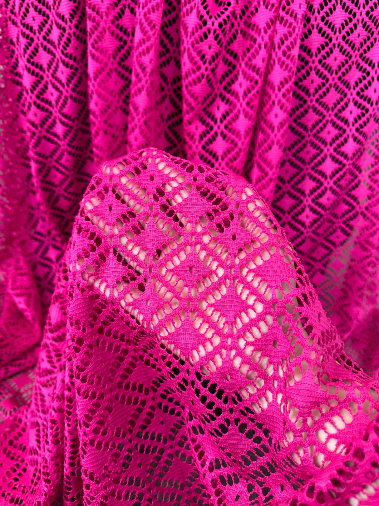 Hot Pink Crochet Hollow Out Knit