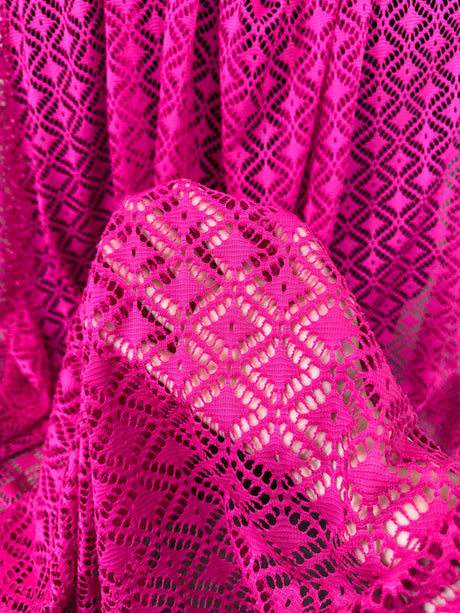 Hot Pink Crochet Hollow Out Knit