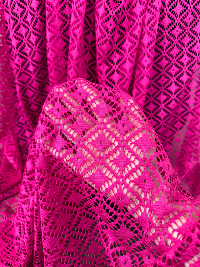 Hot Pink Crochet Hollow Out Knit