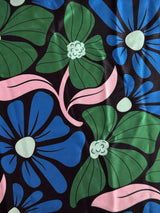 Printed Nylon Spandex Blue Retro Blossom Flowers