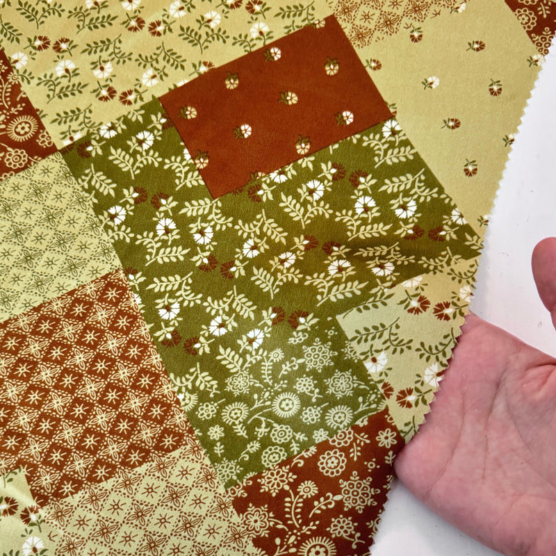 Printed Satin Green Patchwork Floral