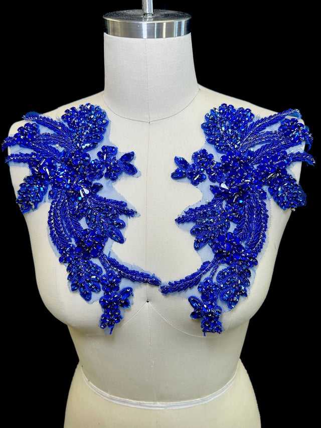 Blue Rhinestone Applique Pair