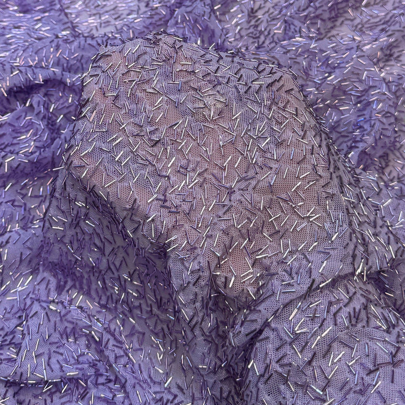 Lavender Bugle Beaded Stretch Mesh
