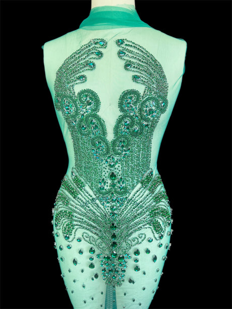 Emerald Green Rhinestone Bodice Applique