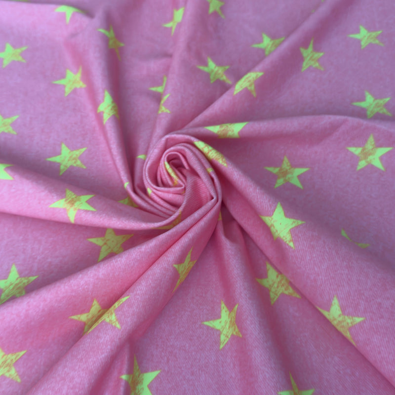 Printed Nylon Spandex Yellow Stars Bubble Pink