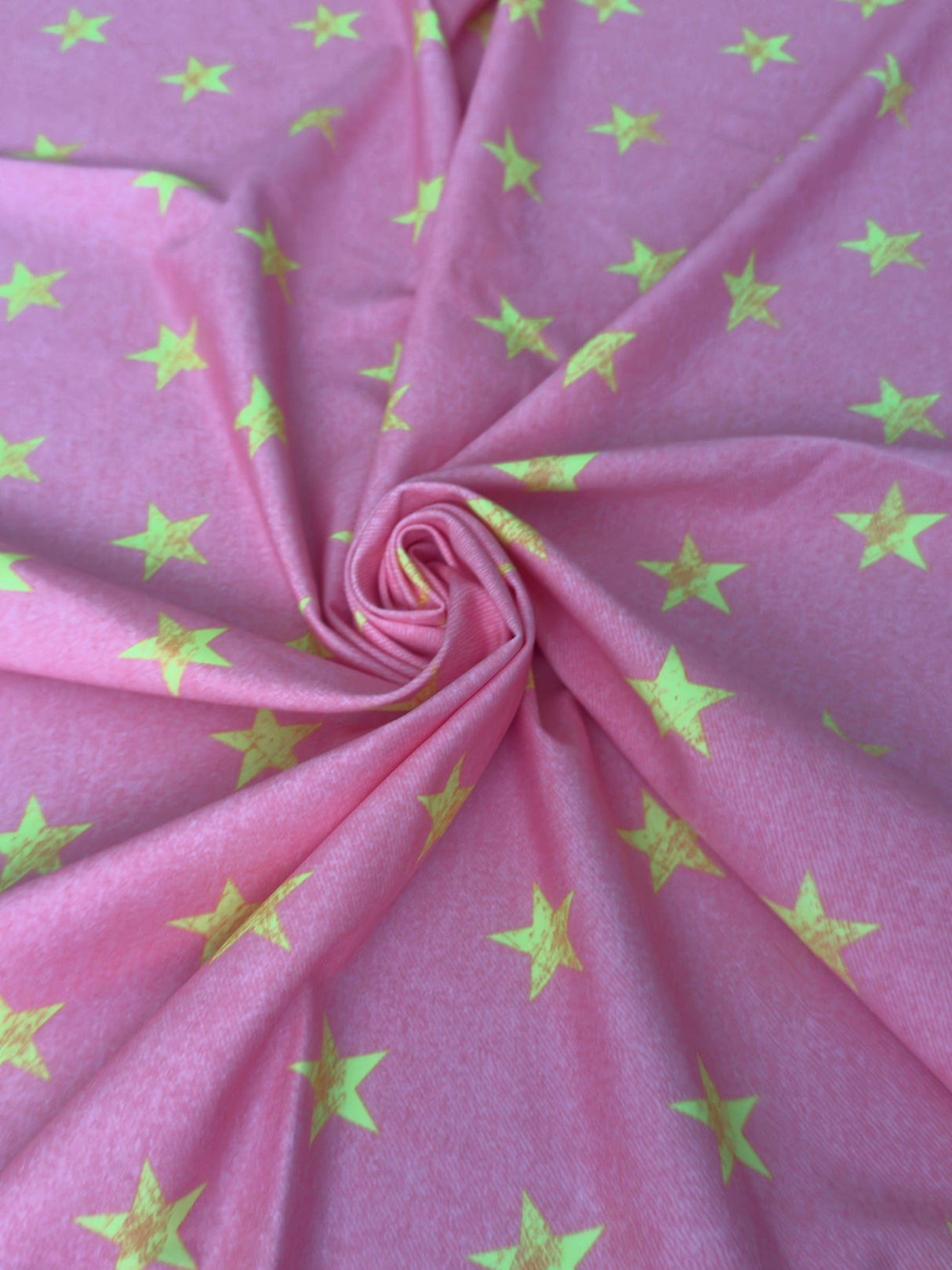 Printed Nylon Spandex Yellow Stars Bubble Pink