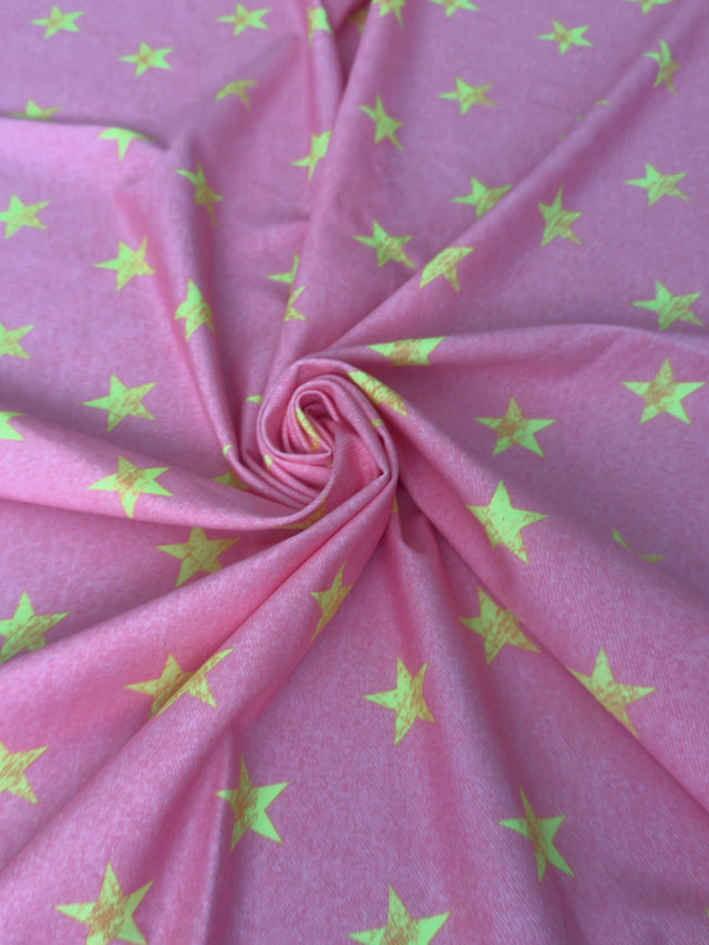 Printed Nylon Spandex Yellow Stars Bubble Pink