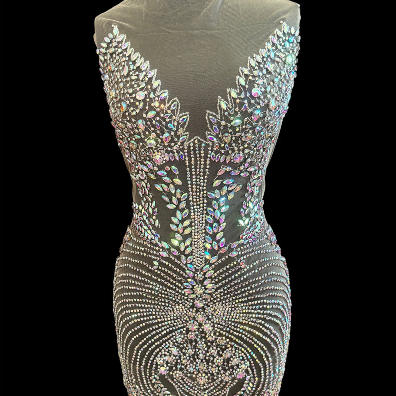 Silver Iridescent Rhinestone Bodice Applique