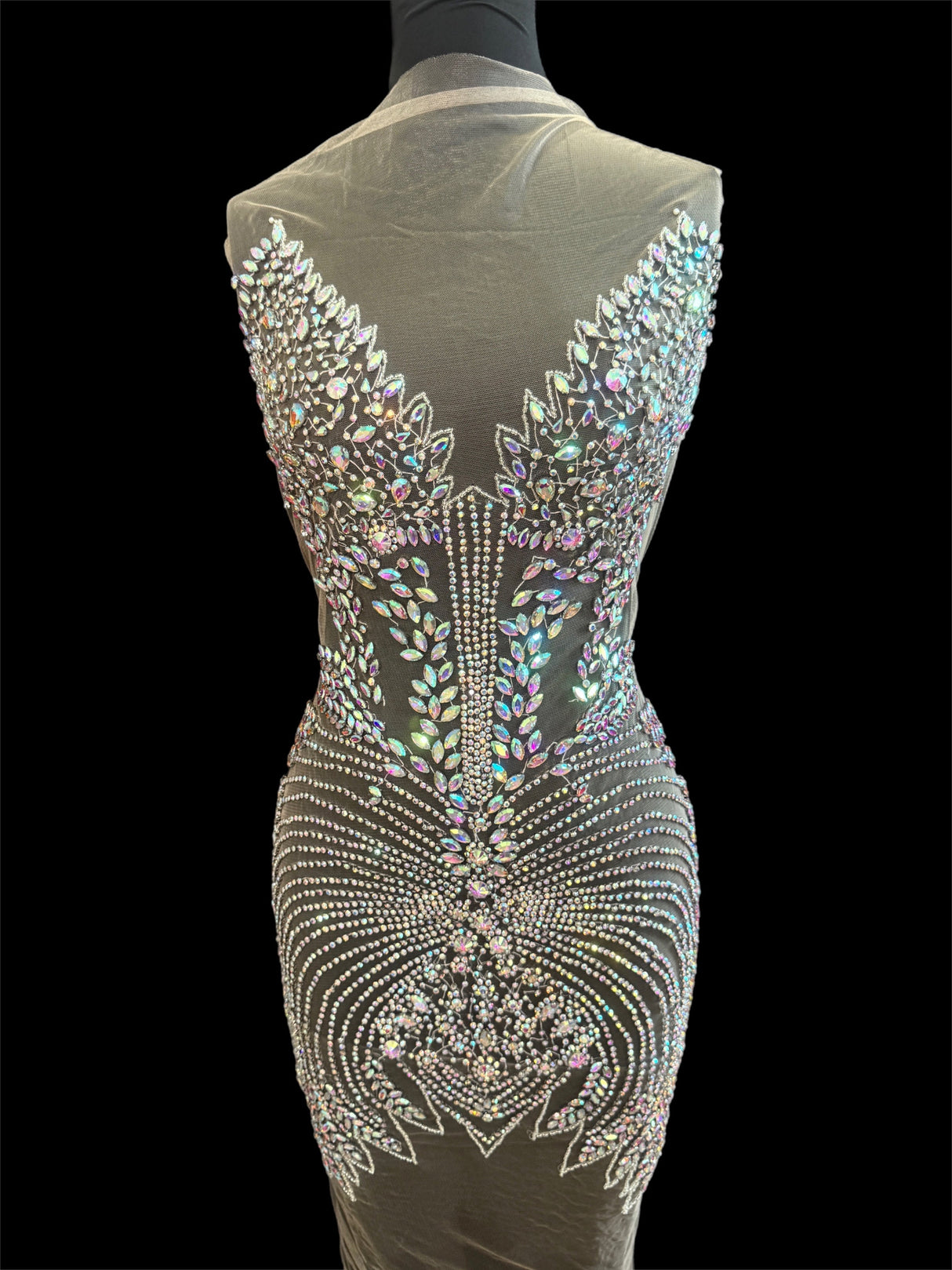 Silver Iridescent Rhinestone Bodice Applique