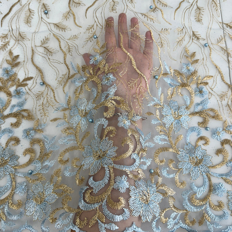 Embroidered Glitter Floral Scalloped Lace