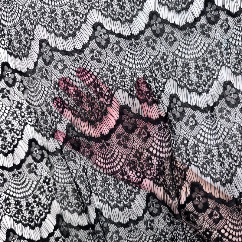 Black French Chantilly Floral Lace