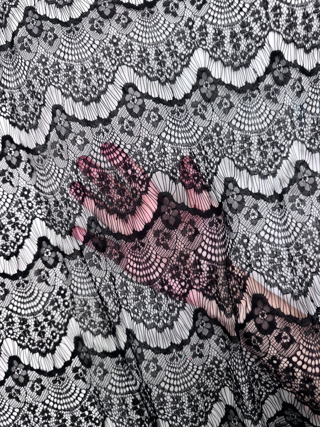 Black French Chantilly Floral Lace