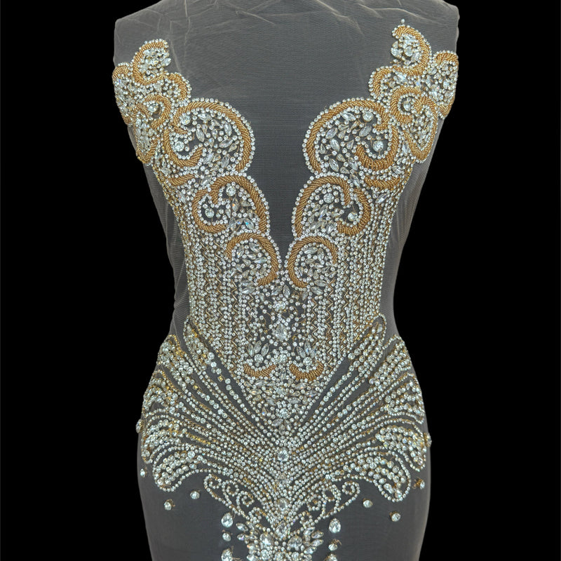 Gold Silver Rhinestone Bodice Applique