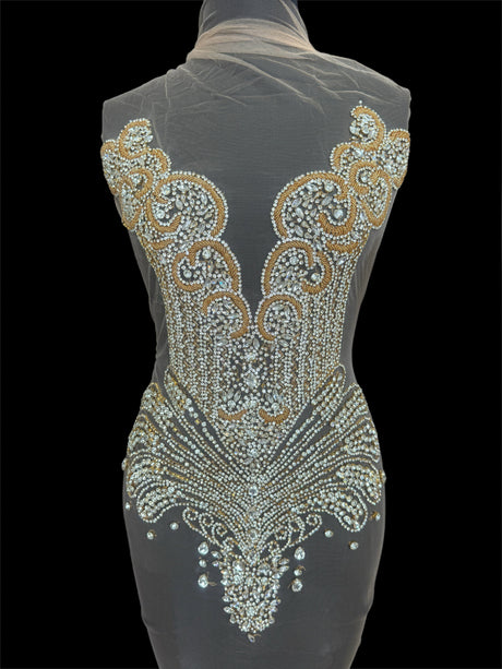 Gold Silver Rhinestone Bodice Applique