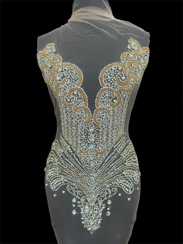 Gold Silver Rhinestone Bodice Applique