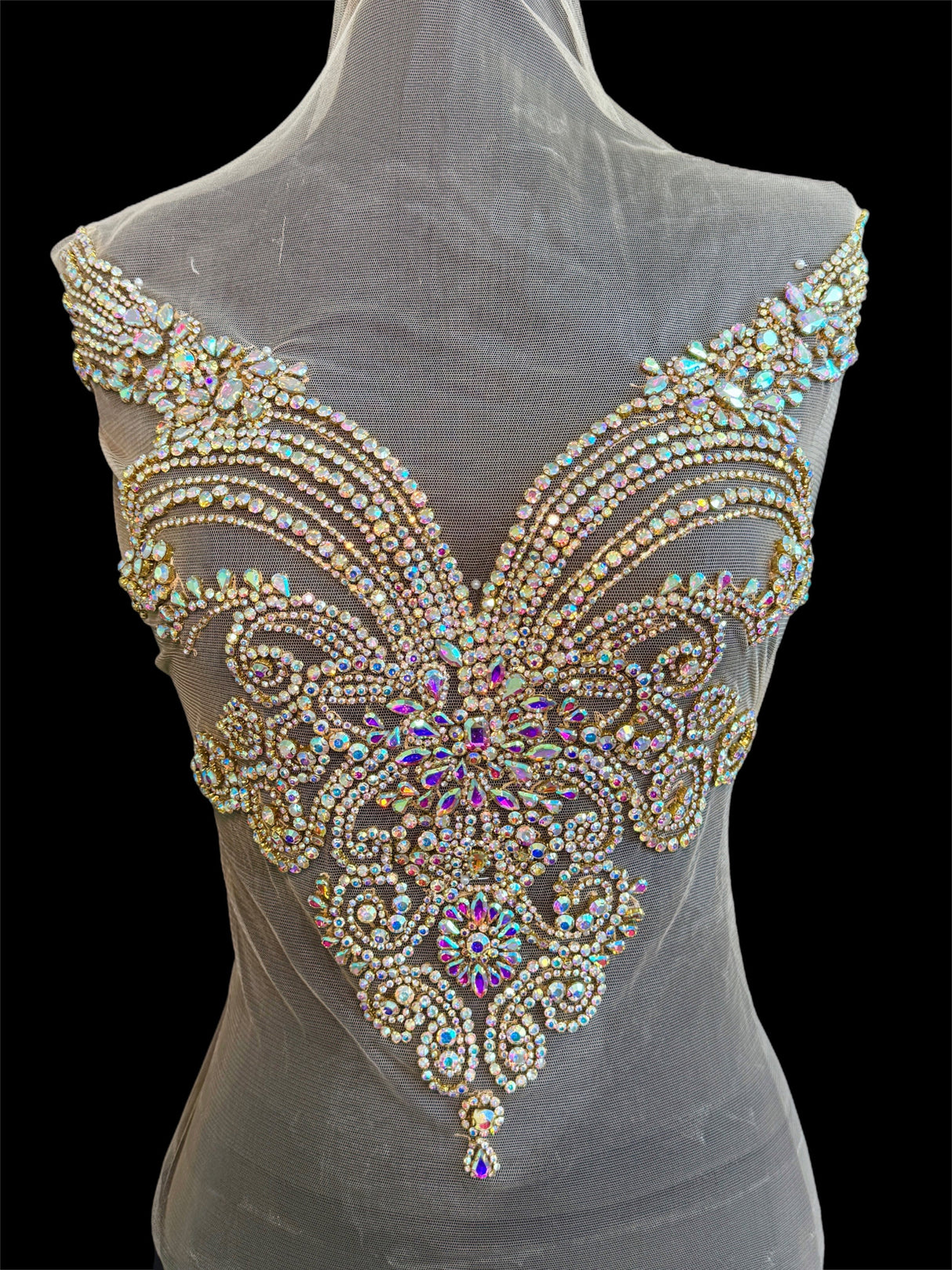Gold Iridescent Rhinestone Bodice Applique