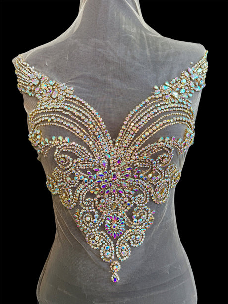 Gold Iridescent Rhinestone Bodice Applique