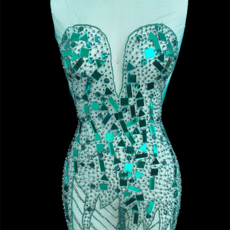 Rhinestone Bodice Appliqué Emerald Green