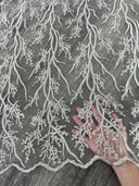 Silver Embroidered Branch Bridal Lace