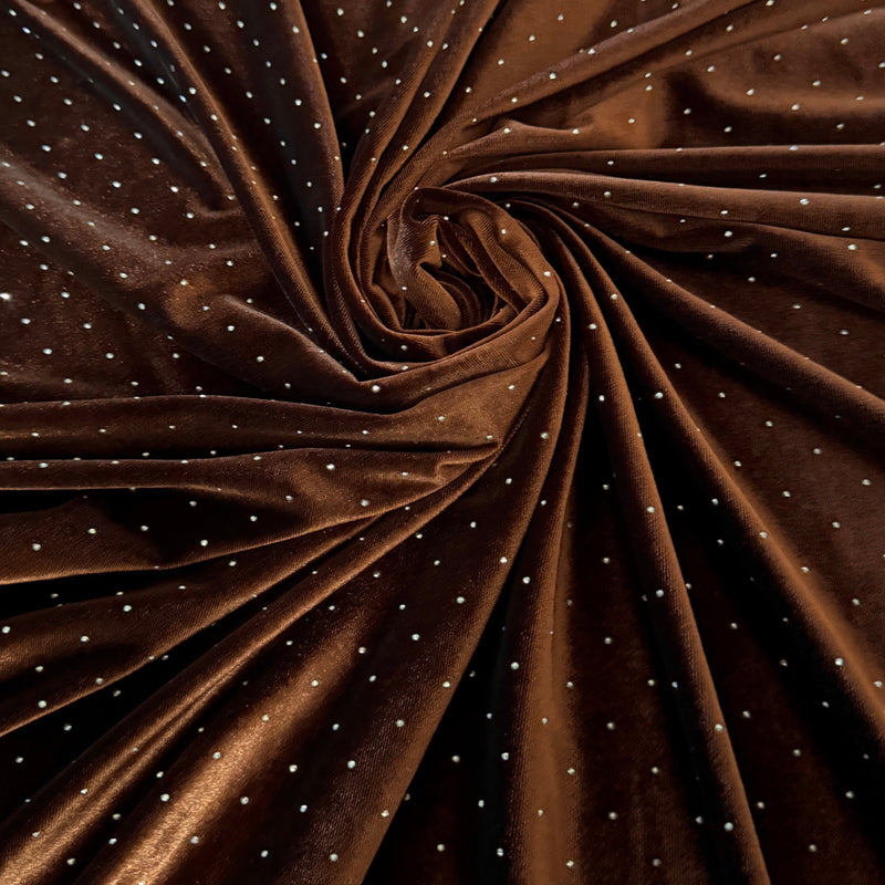 Brown Rhinestone Beaded Stretch Velvet