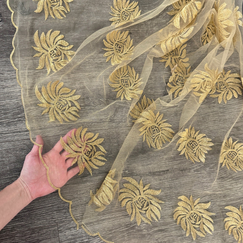 Gold Scalloped Floral Embroidered Lace